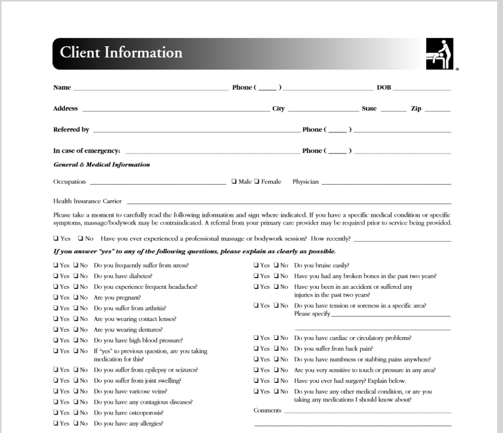 Massage intake form